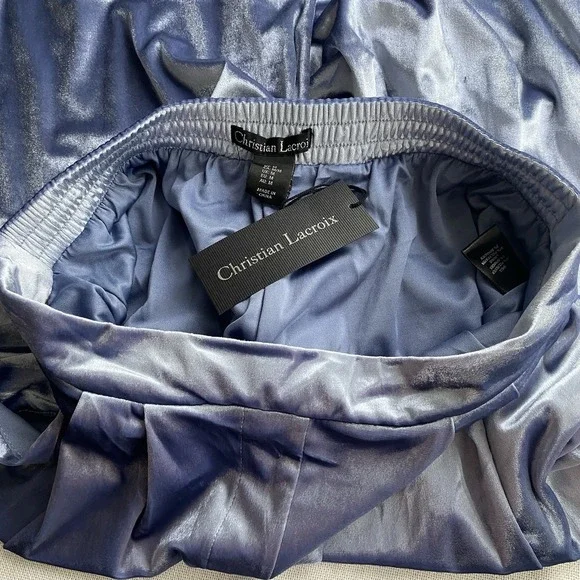 Christian Lacroix Medium Velour Wide Leg Pleated Pants Elastic Waist Light Blue - Picture 8 of 16